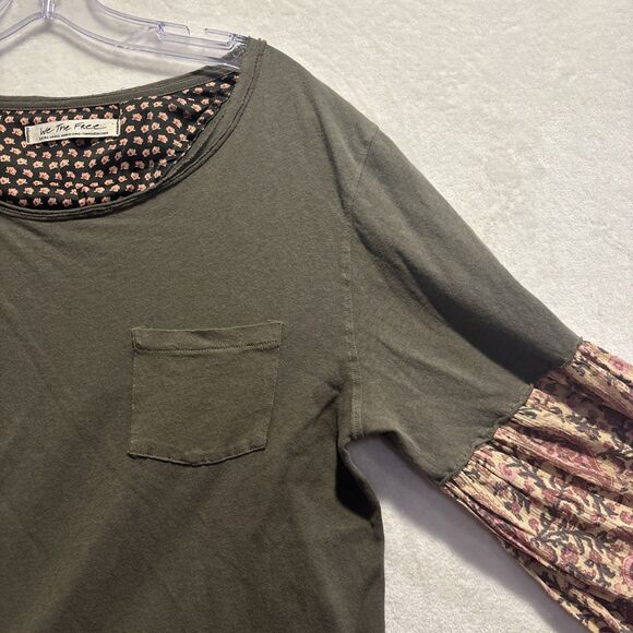 We The Free People Jade Floral Print Long Sleeve Top Olive Green Women's Size XS - Picture 4 of 13